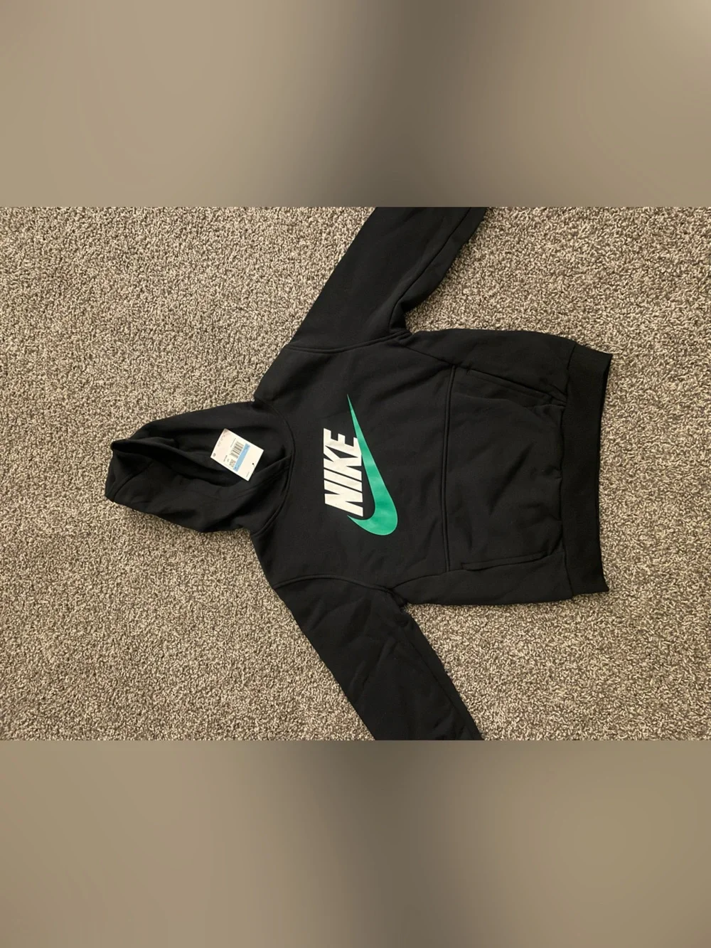 Nike Kids Black Hoodie with Green Swoosh